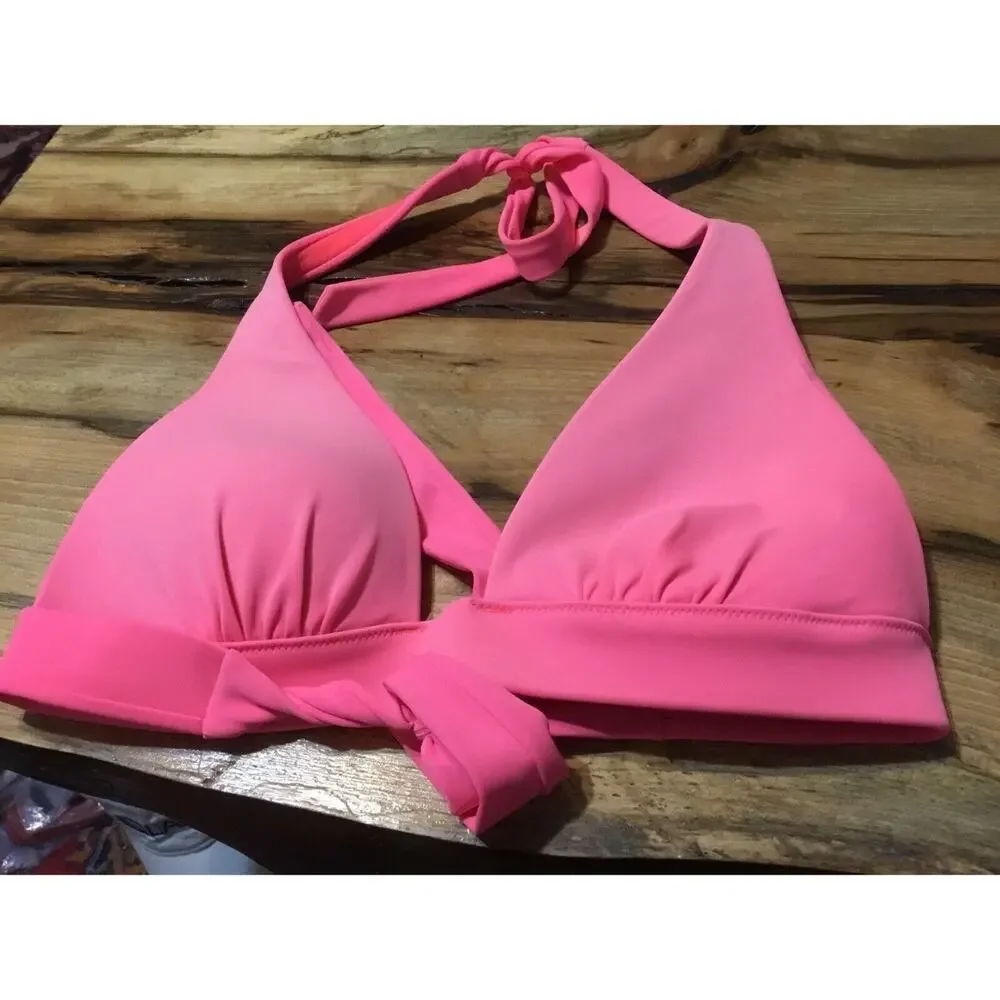 Victorias Secret Neon Pink Halter Bikini Top Molded Cups Size Small S/P